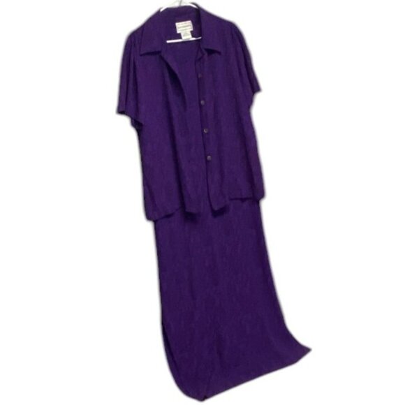 Karin Stevens Vintage Crinkle Sheath Tank Maxi Dress Short Sleeve Button Jacket - Picture 3 of 13